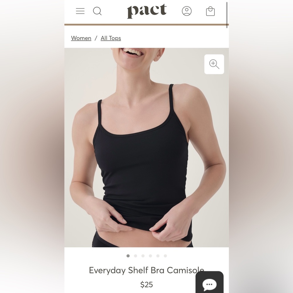 Pact Black Everyday Shelf Bra Camisole XS extra small NIB NWT